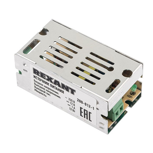 Rexant 200-012-1  Источник питания 220 V AC/12 V DC 1 A 12 W с разъемами под винт, без влагозащиты (IP23)